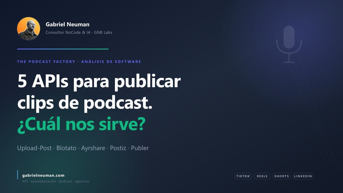 Qué API de publicación social estamos evaluando para distribuir clips de podcast a varios clientes